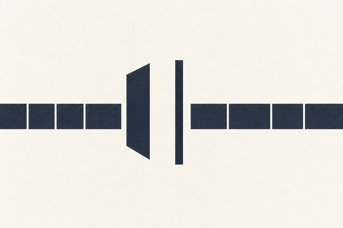 A doorway between two horizontal sequences — the threshold of restricted-business review