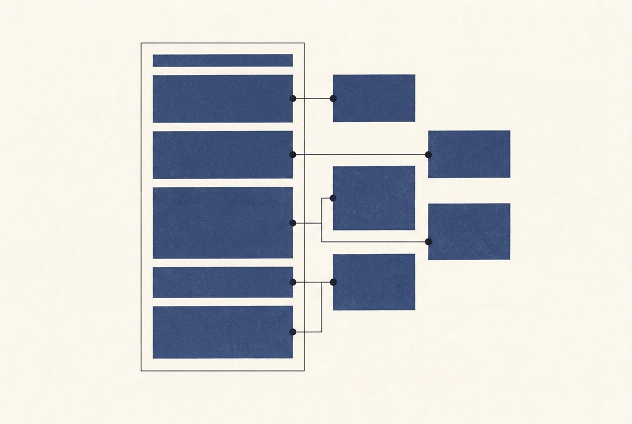Sectioned document pages forming a response skeleton — representment template